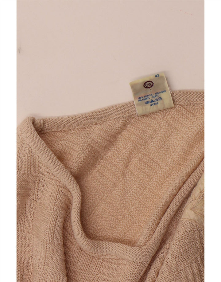 C & A Womens Batwing V-Neck Jumper Sweater EU 42 Large Beige Acrylic
