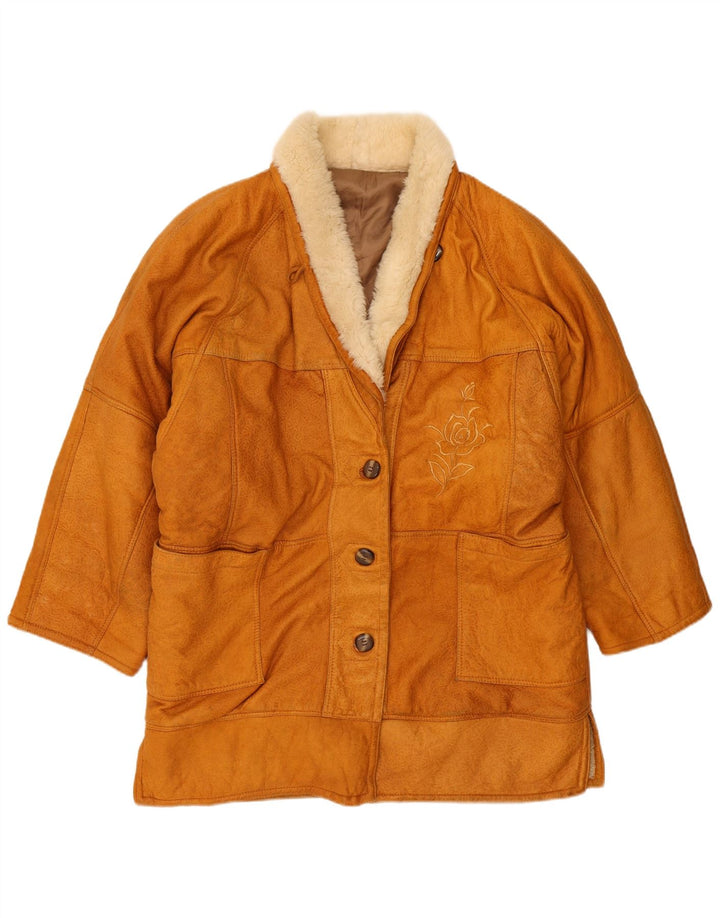 Vintage Dame Oversized Shearling Coat UK 14 Medium Beige