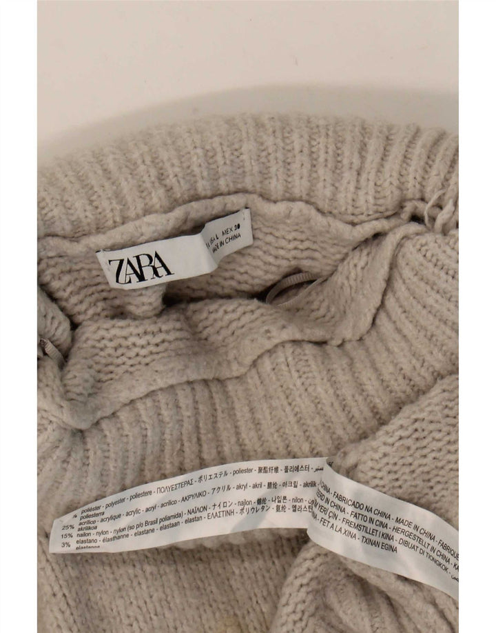 Zara Dame Oversized Roll Neck Jumper Sweater UK 14 Large Grå Polyester