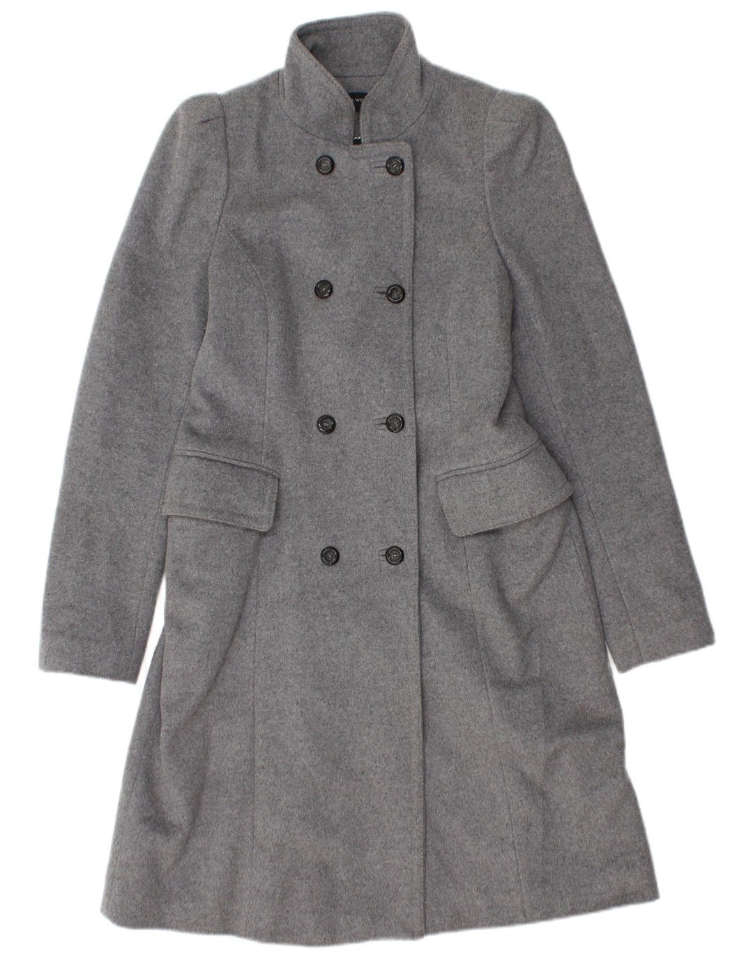 Zara Dame Dobbeltradet Frakke UK 12 Medium Grey Uld