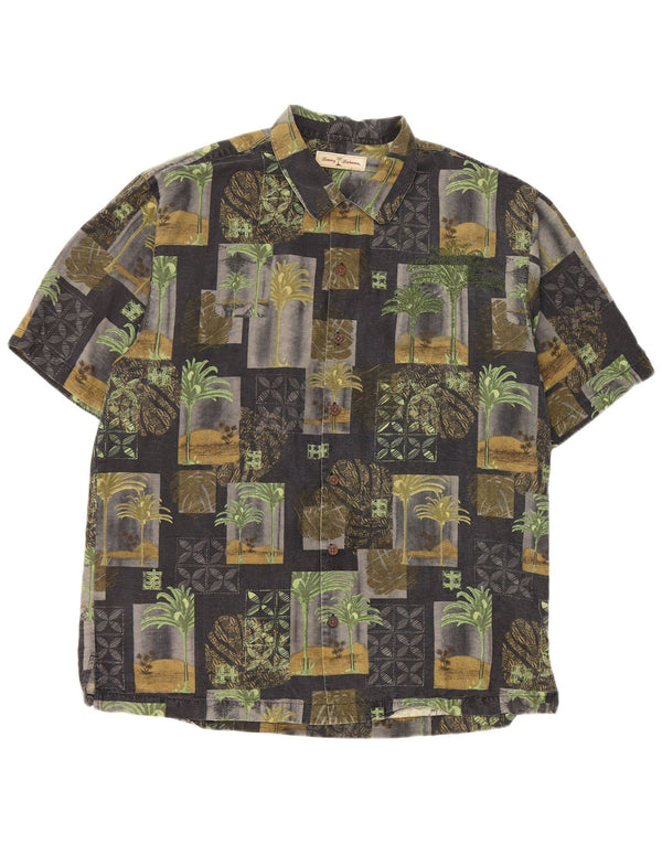 Tommy Bahama Mens Short Sleeve Shirt Large Black Floral Silk