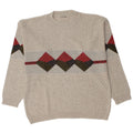 Vintage Herre Crew Neck Jumper Sweater Stor Beige Argyle/Diamond Akryl
