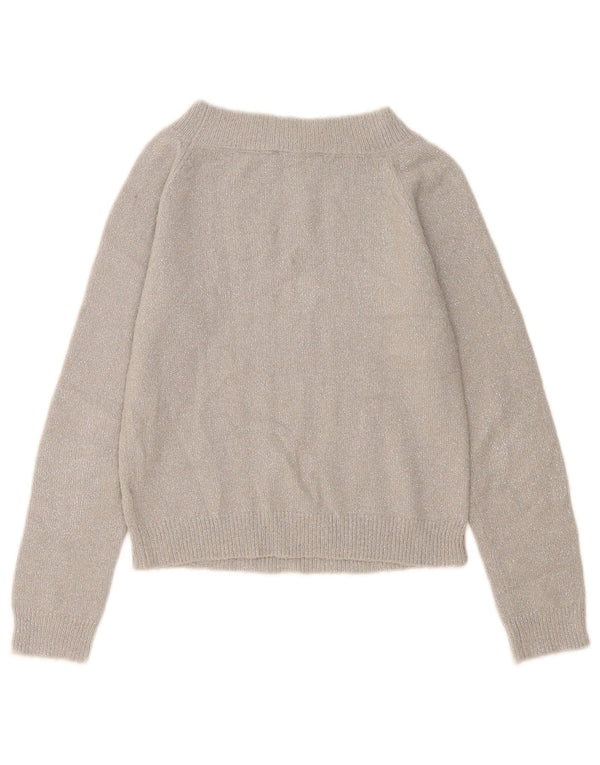 Oasis Womens Crop Boat Neck sweater UK 6 XS Grå Flecked Acryl