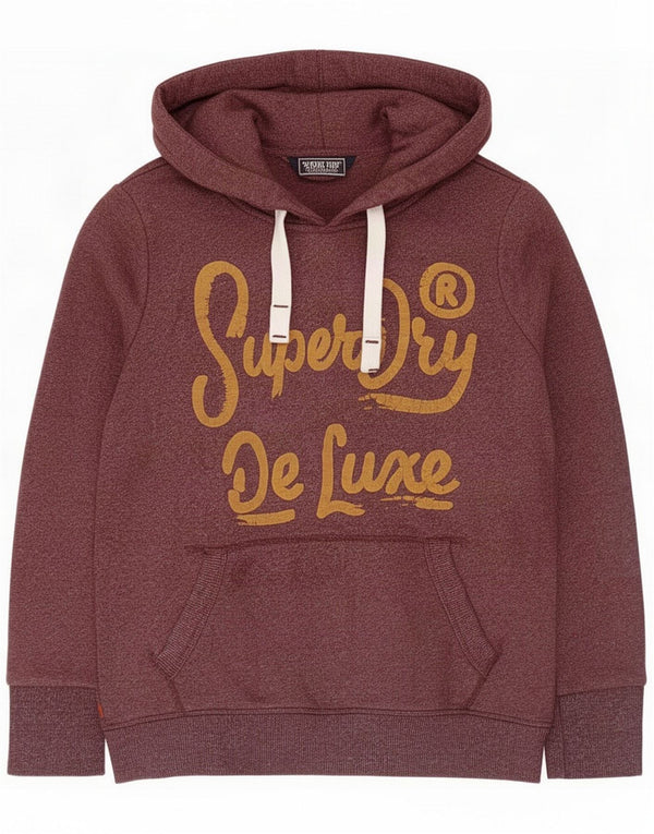 Superdry Mens Graphic Hoodie Jumper Small Burgundy Flecked Cotton