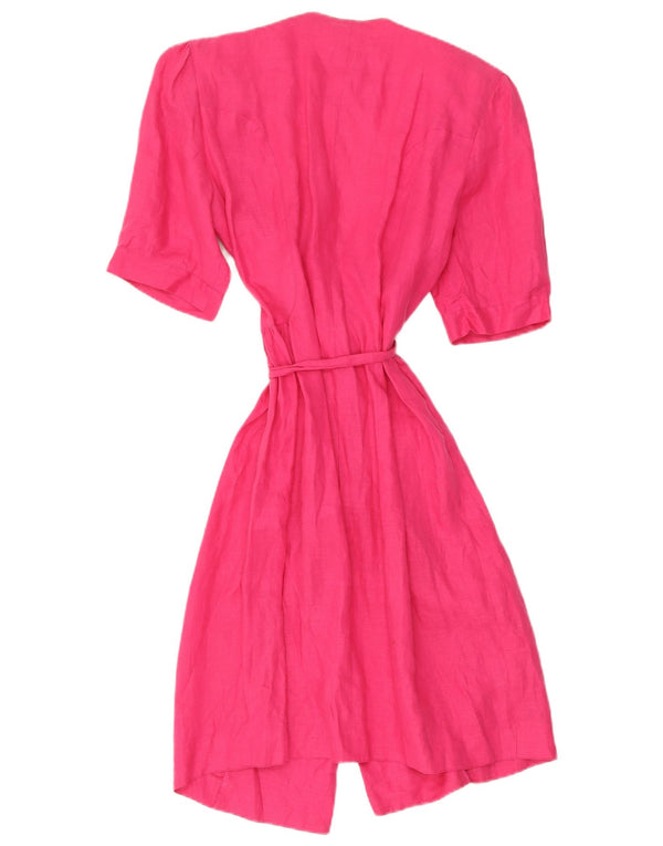 Vintage Dame 1/2-ærmet skjortekjole IT 46 Large Pink Linen