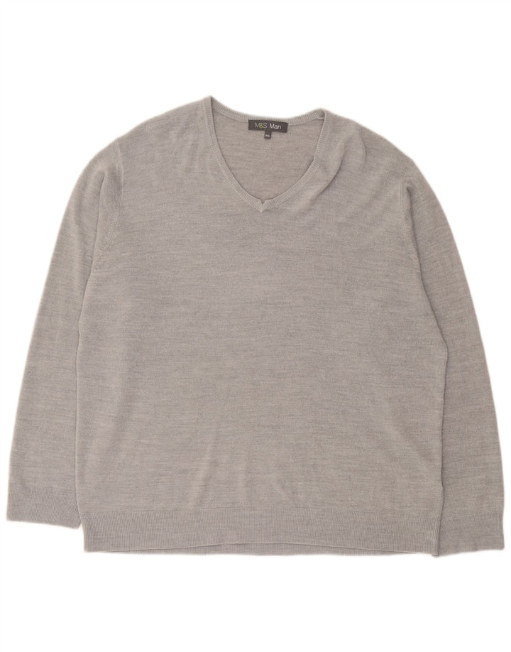 Marks & Spencer Herre V-hals sweater 2XL Grå Akryl