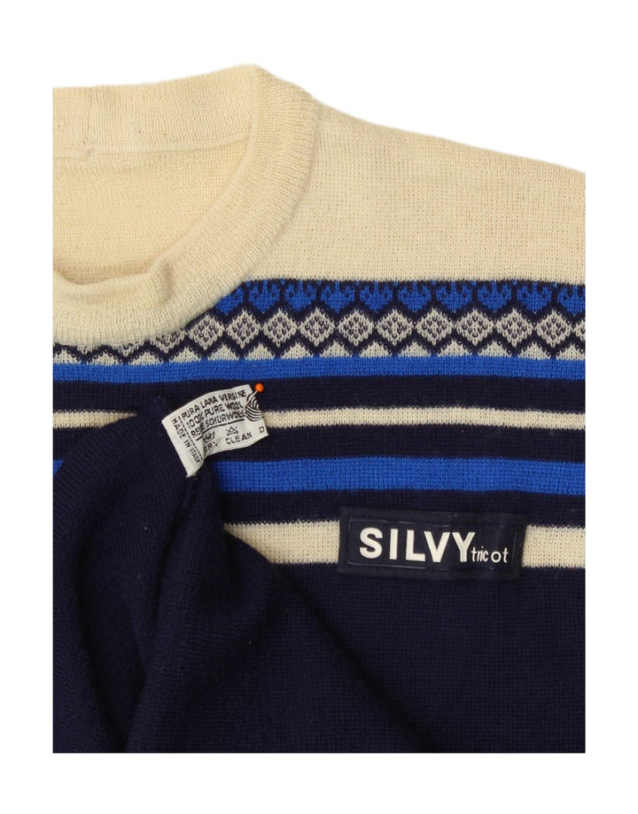 SILVY Womens Crew Neck Jumper Sweater UK 10 Small Navy Blue Colourblock