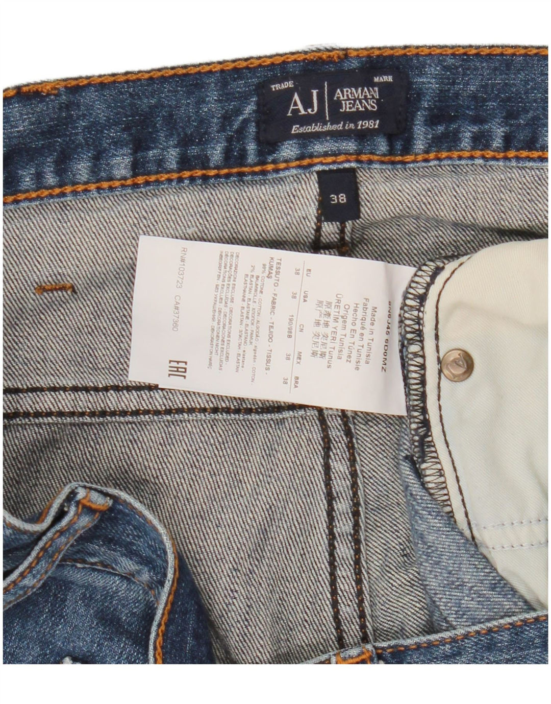 Armani Straight Jeans til mænd W38 L35 Marineblå Bomuld