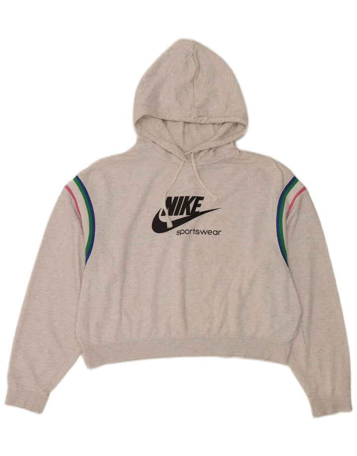 Nike Dame Grafisk Oversized Hoodie Jumper UK 14 Medium Grey Bomuld