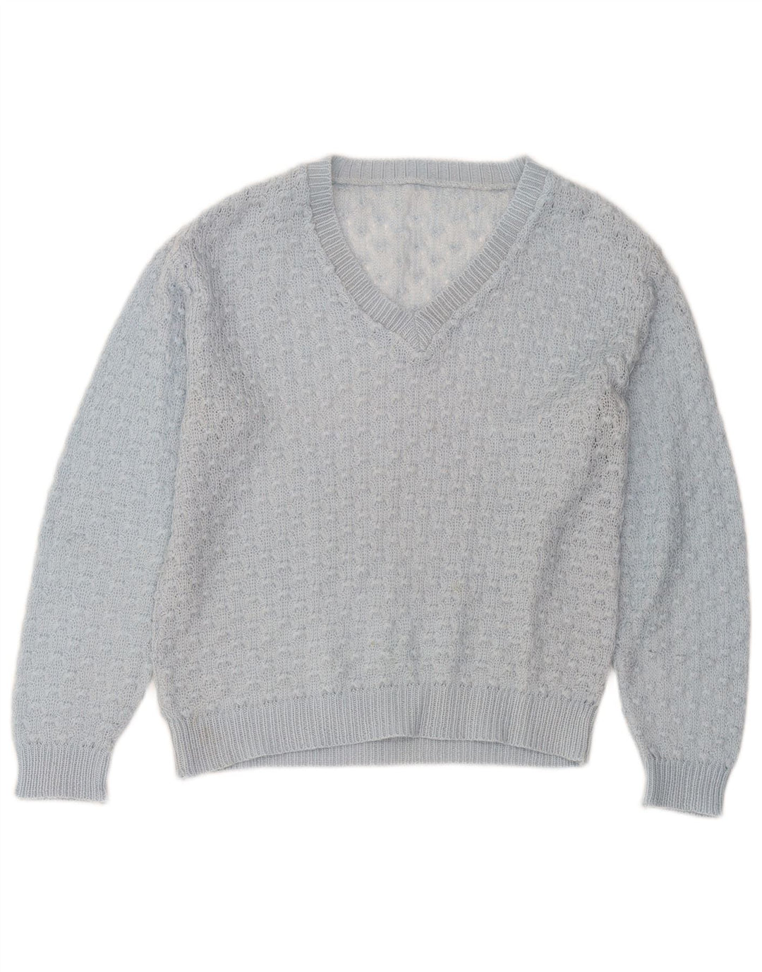 Vintage Dame V-hals sweater UK 14 Medium Blue