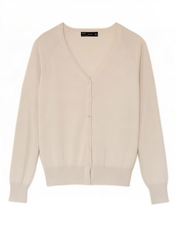 Zara Dame Cardigan Sweater UK 12 Medium White Bomuld