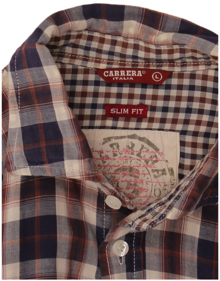 Carrera Slim Fit skjorte til mænd, stor marineblå plaid