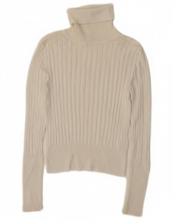 Zara Womens Crop Roll Neck Jumper Sweater UK 14 Large Off White Viscose