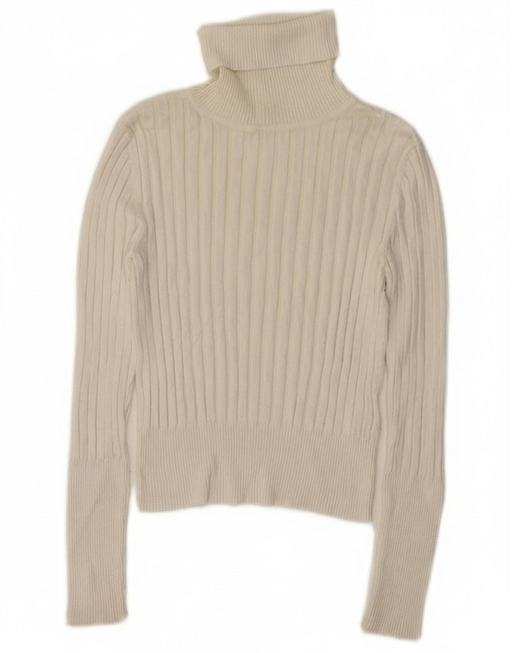 Zara Womens Crop Roll Neck Jumper Sweater UK 14 Large Off White Viscose