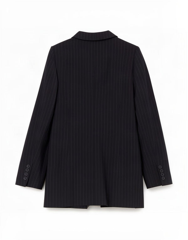 Reiss Dame 1 Knap Blazer Jacket UK 4 XS Navy Blue Pinstripe Polyester