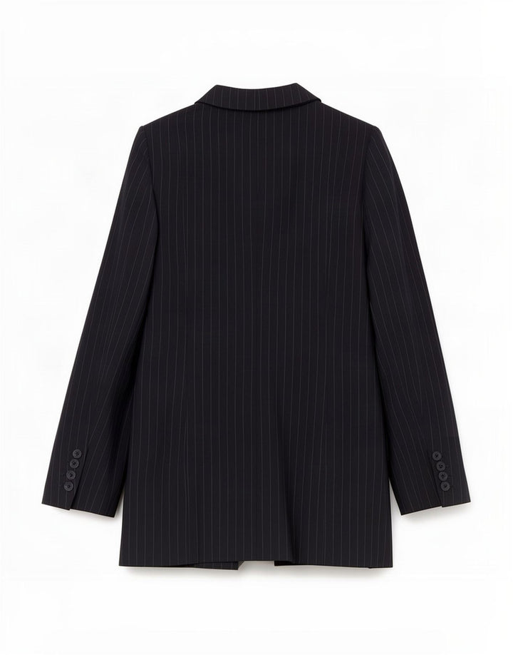 Reiss Dame 1 Knap Blazer Jacket UK 4 XS Navy Blue Pinstripe Polyester