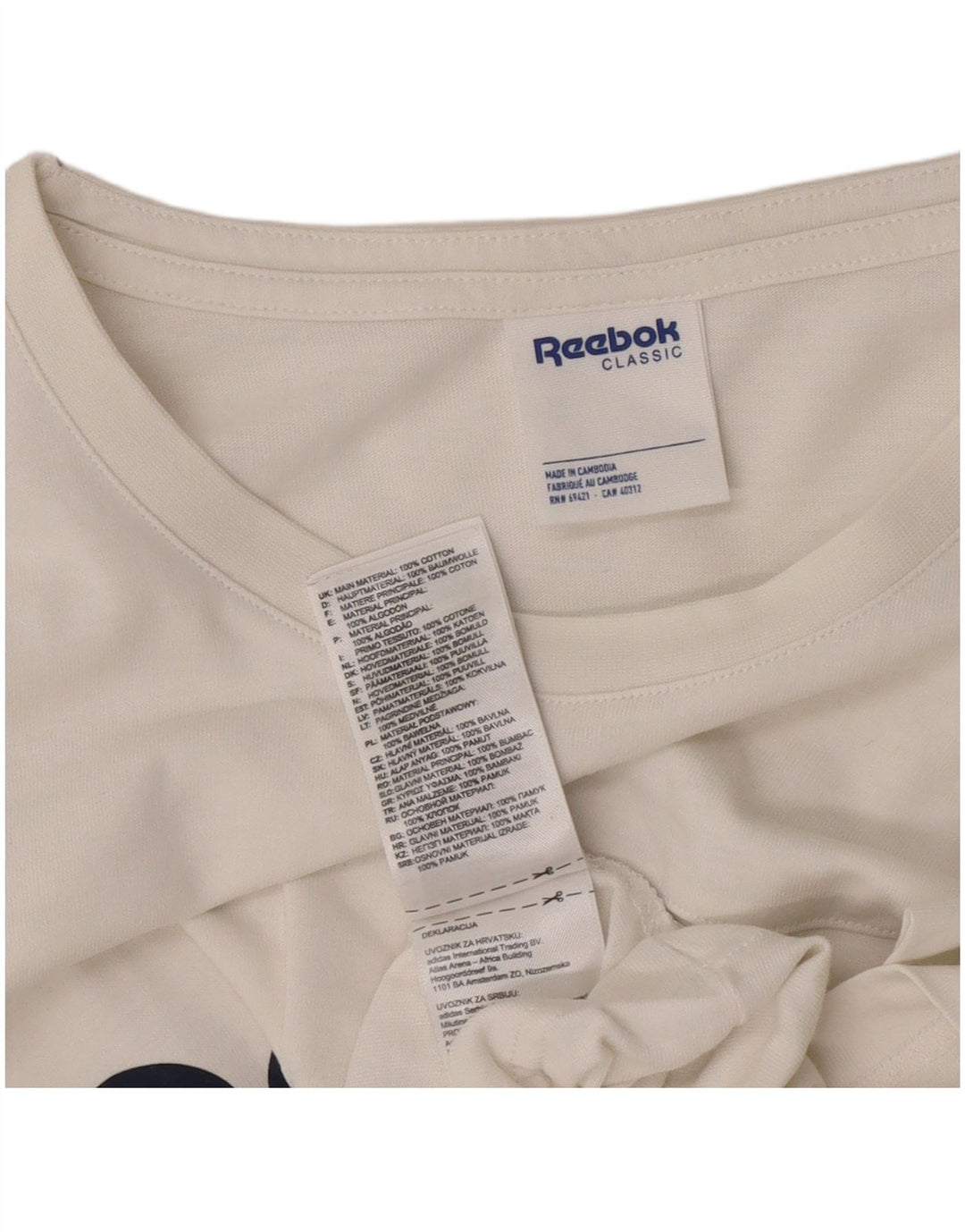 Reebok Herre Klassisk Grafisk T-Shirt Top Stor Hvid Bomuld