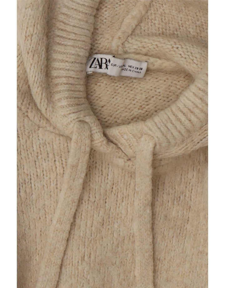 Zara Womens Crop Hættetrøje trøje UK 14 Medium Beige