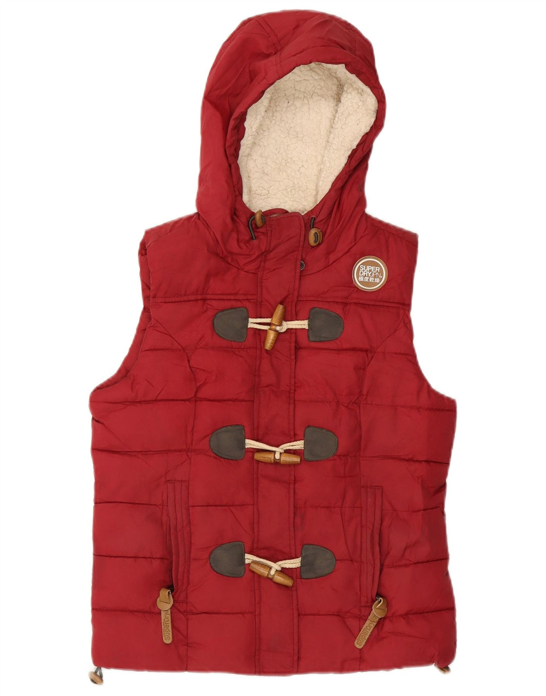SUPERDRY Dame hætte polstret Gilet UK 10 Lille rød polyester