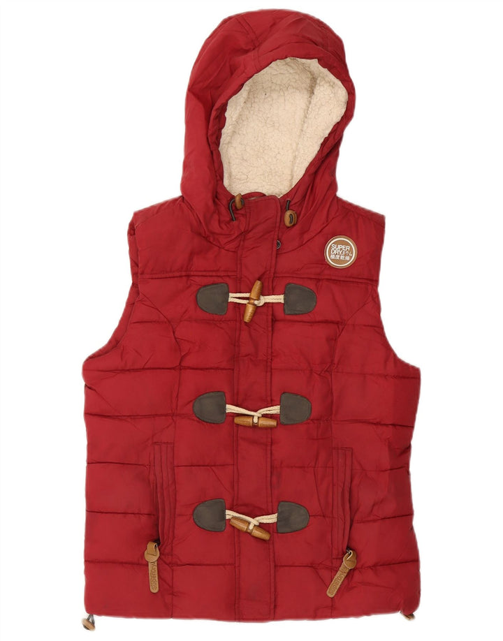 SUPERDRY Dame hætte polstret Gilet UK 10 Lille rød polyester