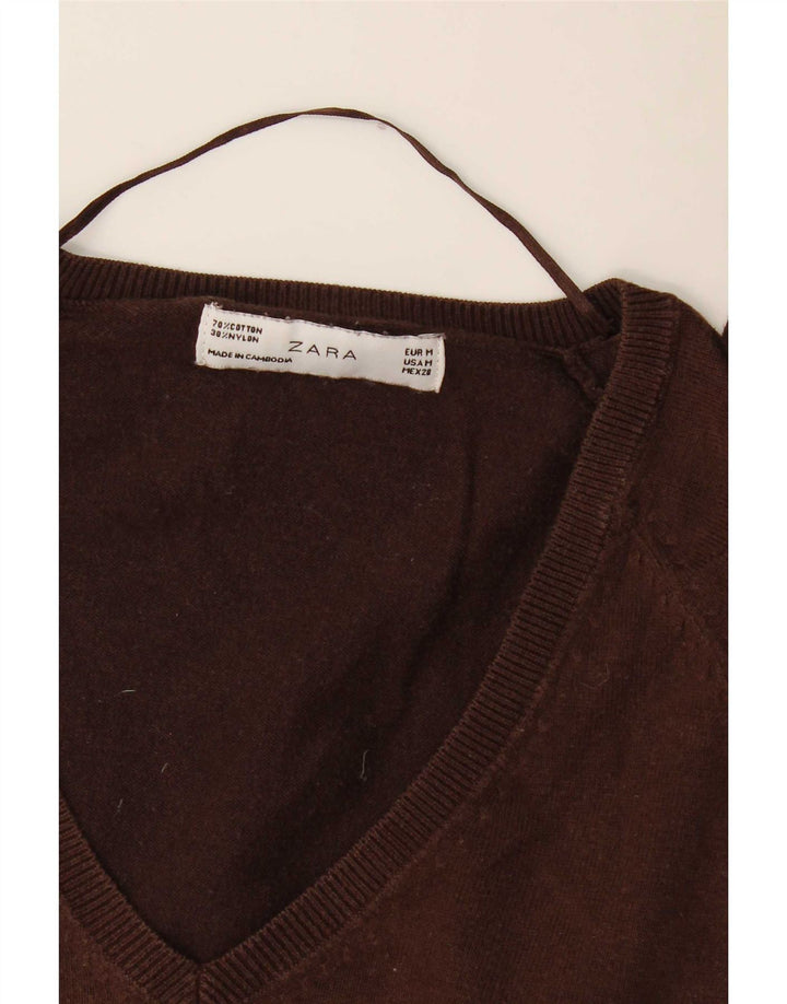 Zara Dame V-hals sweater UK 12 Medium Brun Bomuld