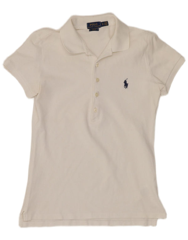 Polo Ralph Lauren Dame Slim Fit Polo Shirt UK 6 XS Hvid Bomuld