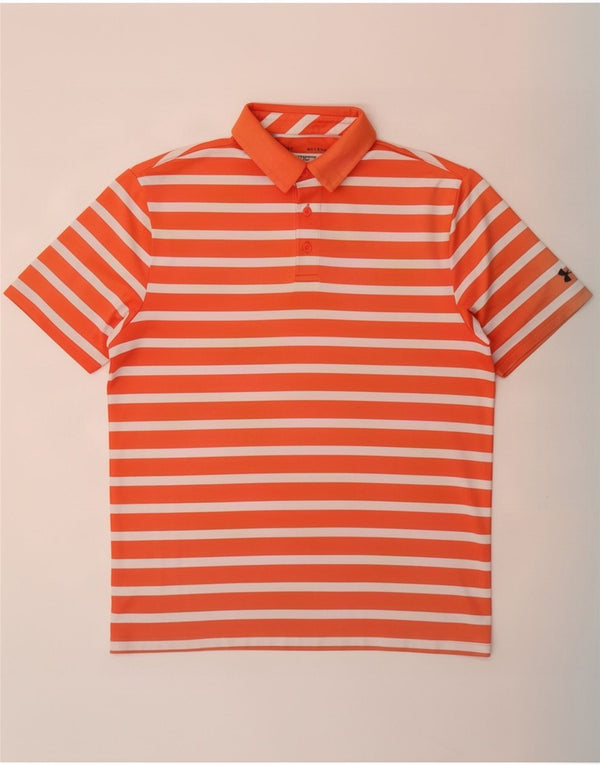 Under Armour Herre Heat Gear Polo Shirt Medium Orange Stribet