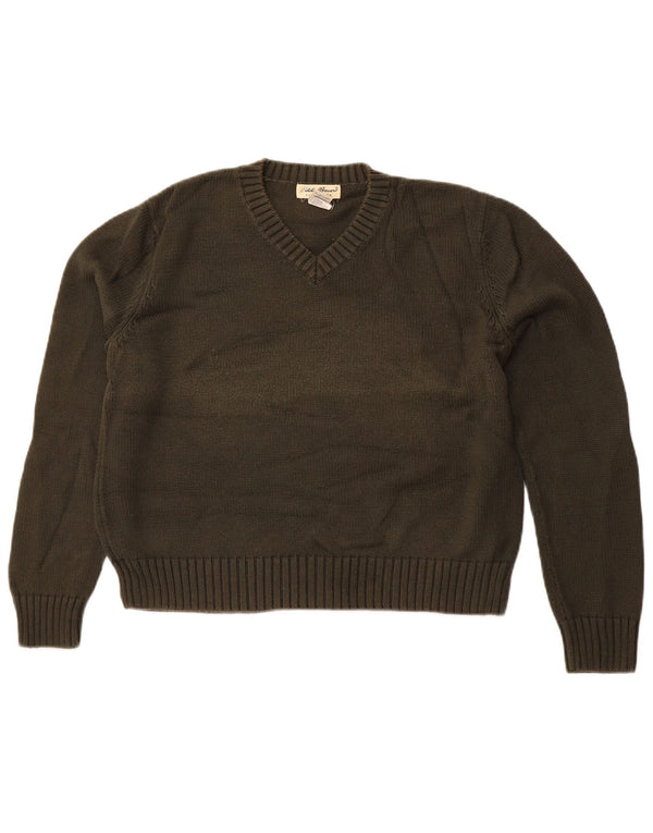 EDDIE BAUER Dame Crop V-hals sweater UK 16 Stor grøn bomuld