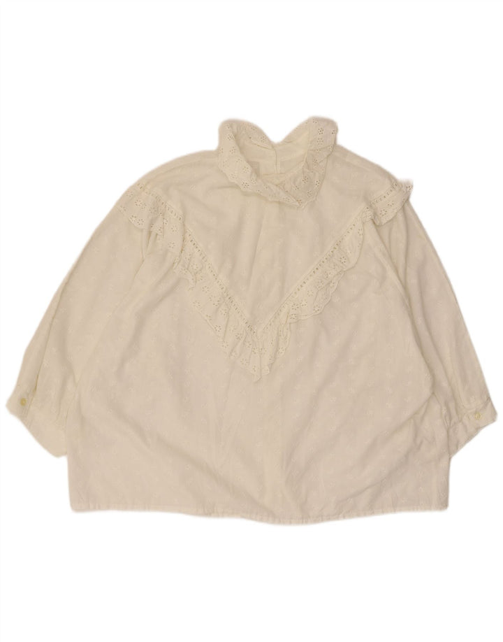 Vintage kvinders 3/4 ærmer flæse foran bluse Top UK 20 2XL Hvid
