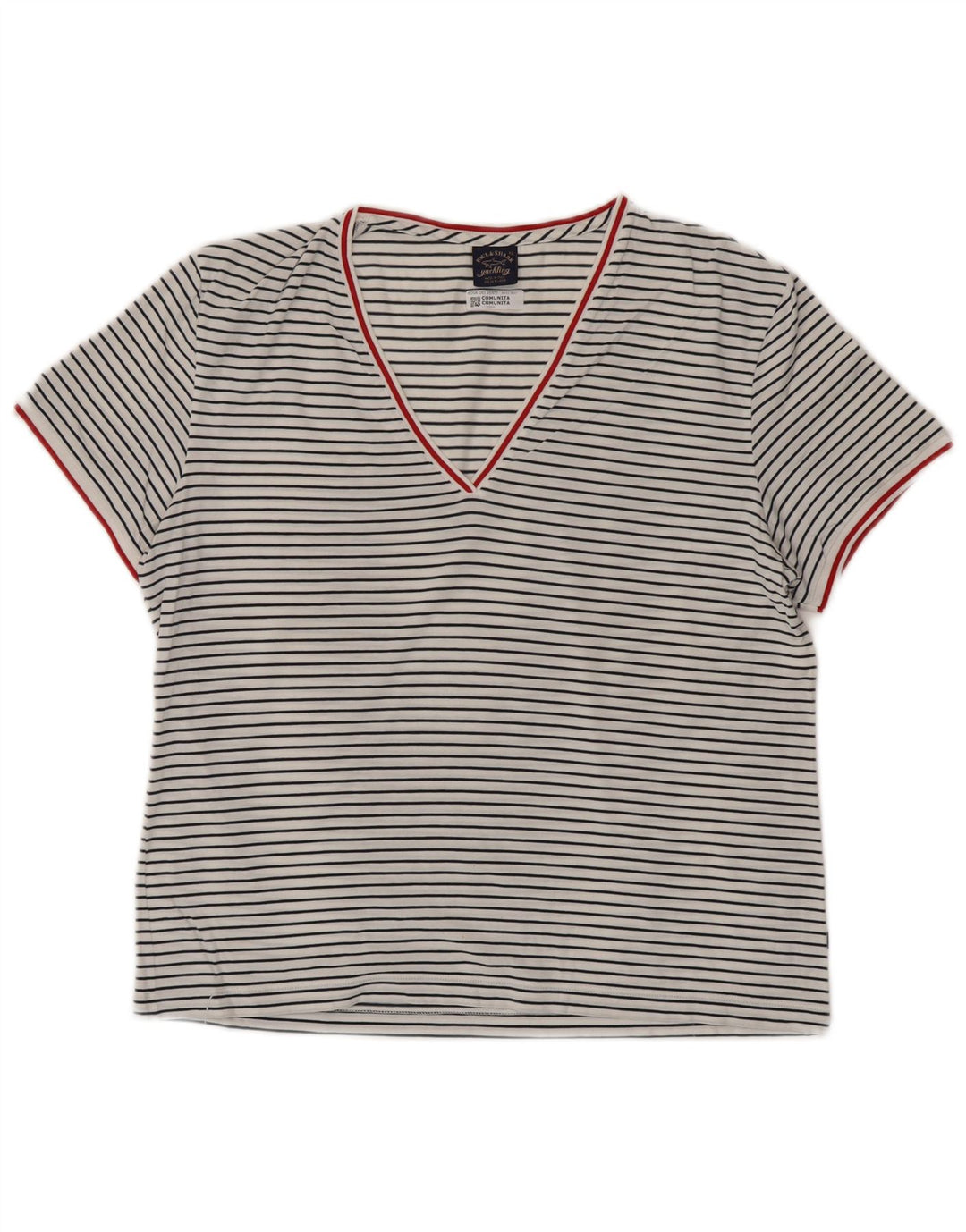 PAUL & SHARK T-shirt top til kvinder UK 18 XL Hvidstribet bomuld