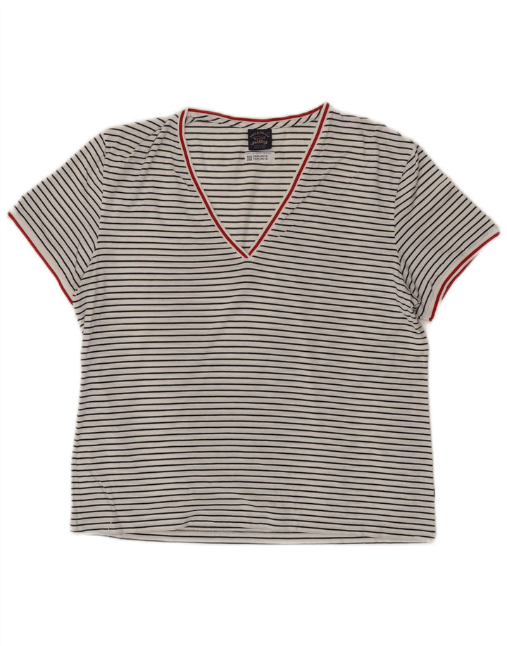 PAUL & SHARK T-shirt top til kvinder UK 18 XL Hvidstribet bomuld