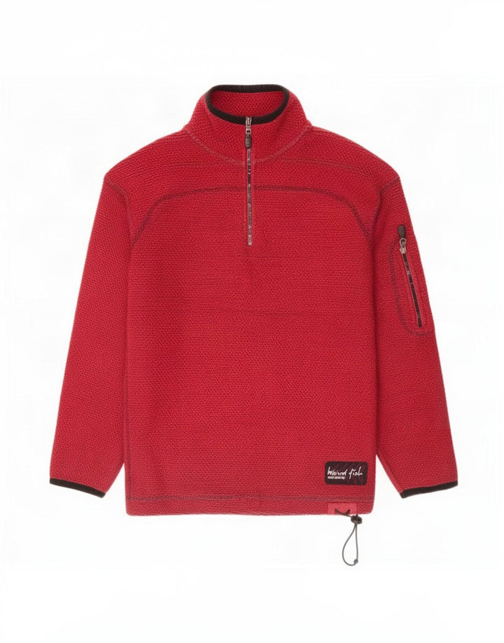 Weird Fish Herre Grafisk Zip Neck Sweatshirt Jumper Medium Rød Bomuld