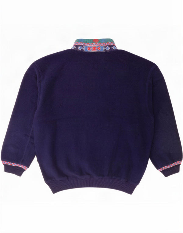 Silvy Herre Button Neck Fleece Jumper Large Navy Blue Colourblock Cotton