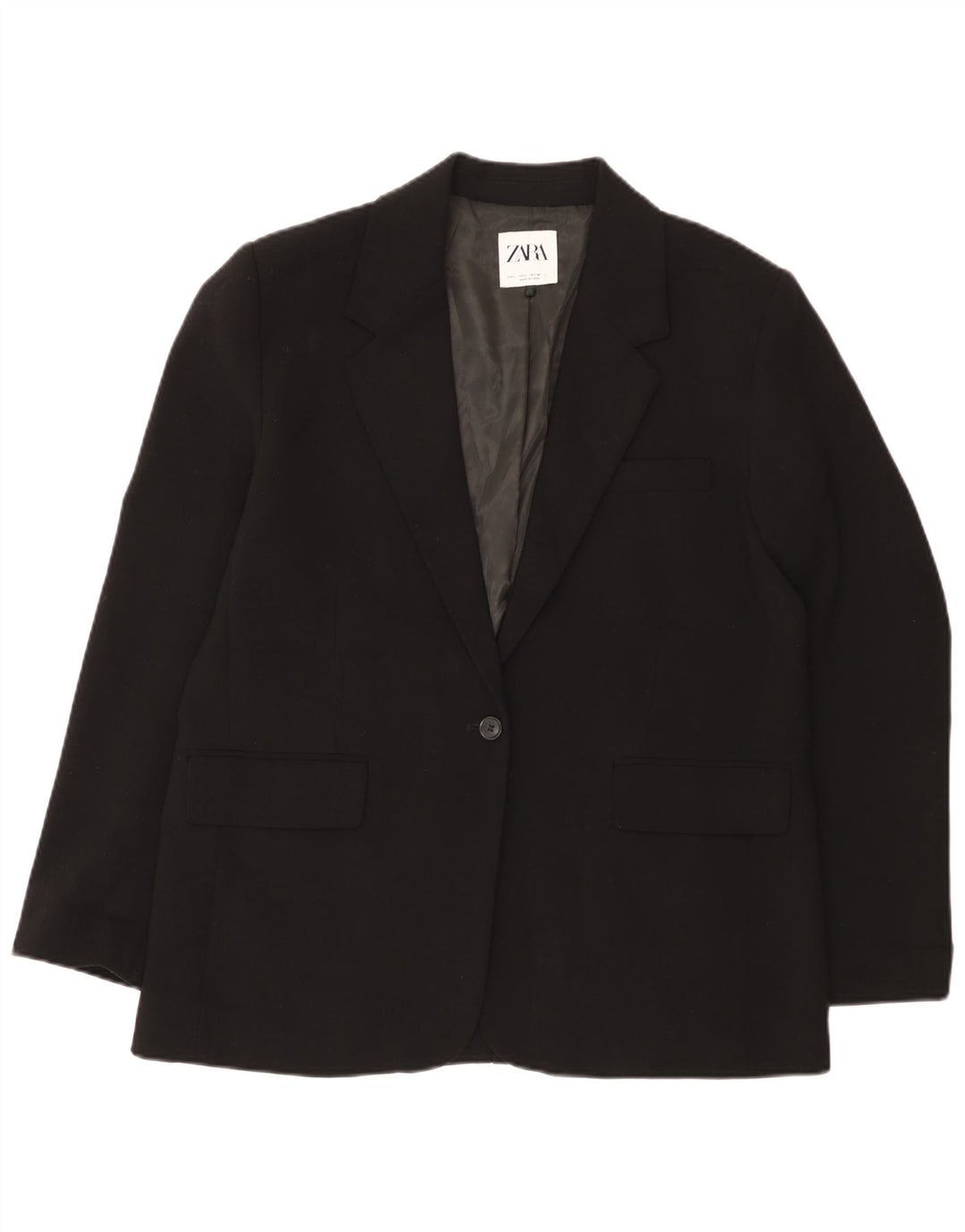 Zara Dame 1 Knap Blazer Jakke UK 16 Stor Sort Polyester