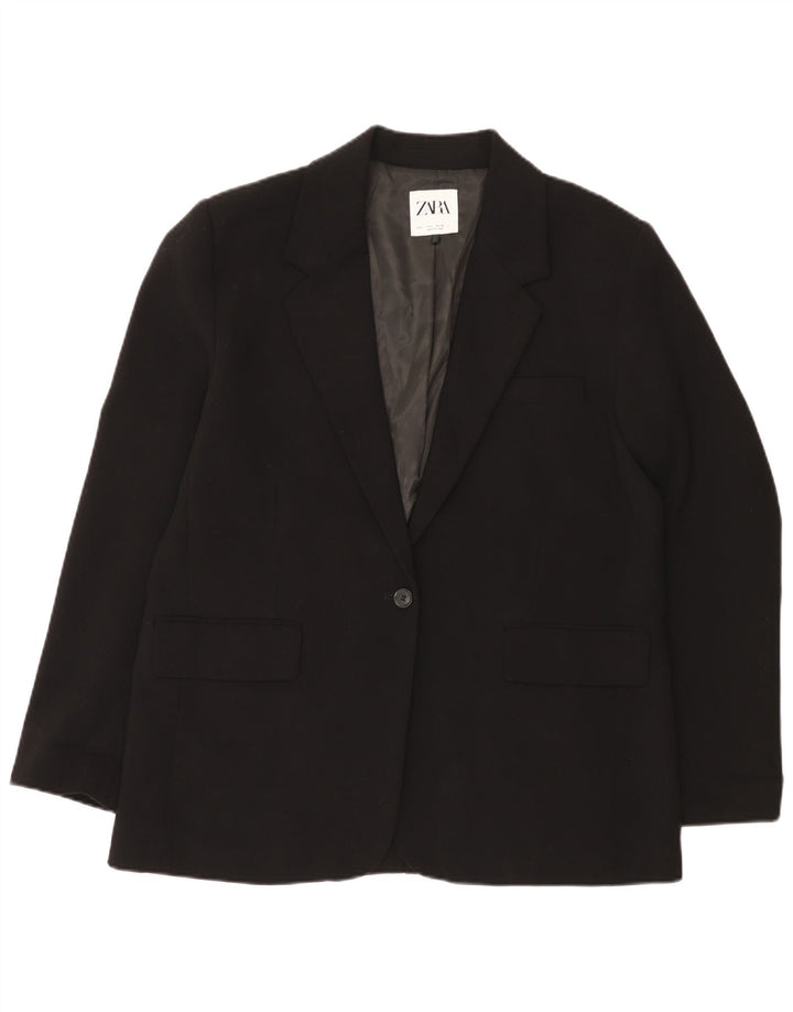 Zara Dame 1 Knap Blazer Jakke UK 16 Stor Sort Polyester