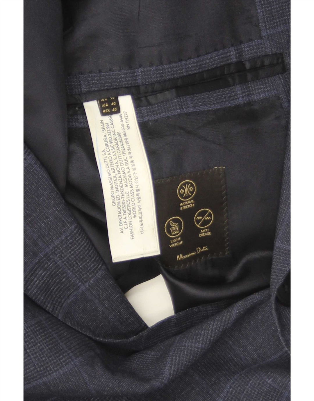 Massimo Dutti Herre 2-knaps blazerjakke EU 40 Mellem marineblå ternet uld