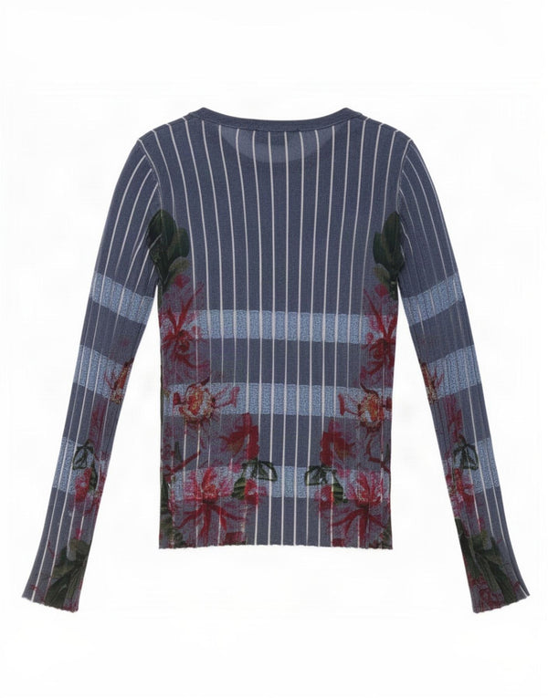 Desigual Womens Top Long Sleeve UK 14 Large Blue Floral Viscose