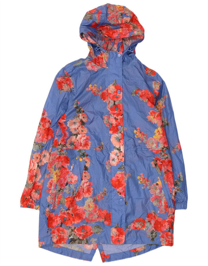Joules Regnfrakke med hætte til kvinder UK 12 Medium Blue Floral Polyester