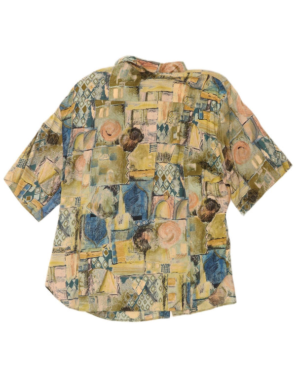Vintage kortærmet skjorte til kvinder UK 18 XL Grøn Patchwork Viscose