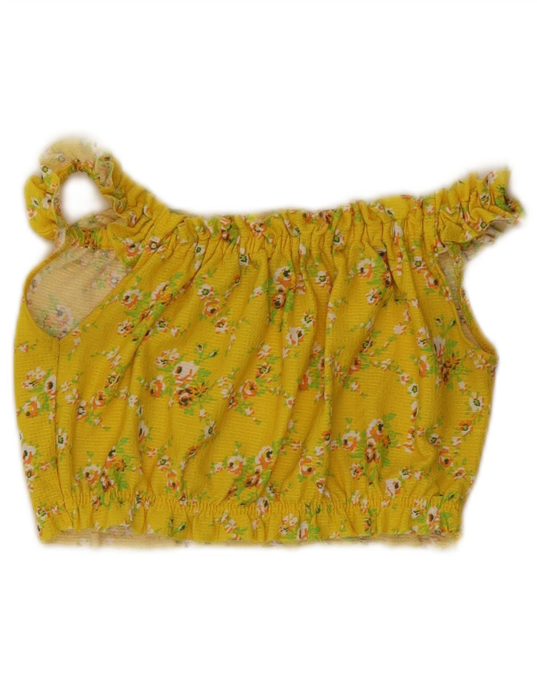 Topshop Womens Off Shoulder Crop Top UK 8 Small Yellow Floral Polyester