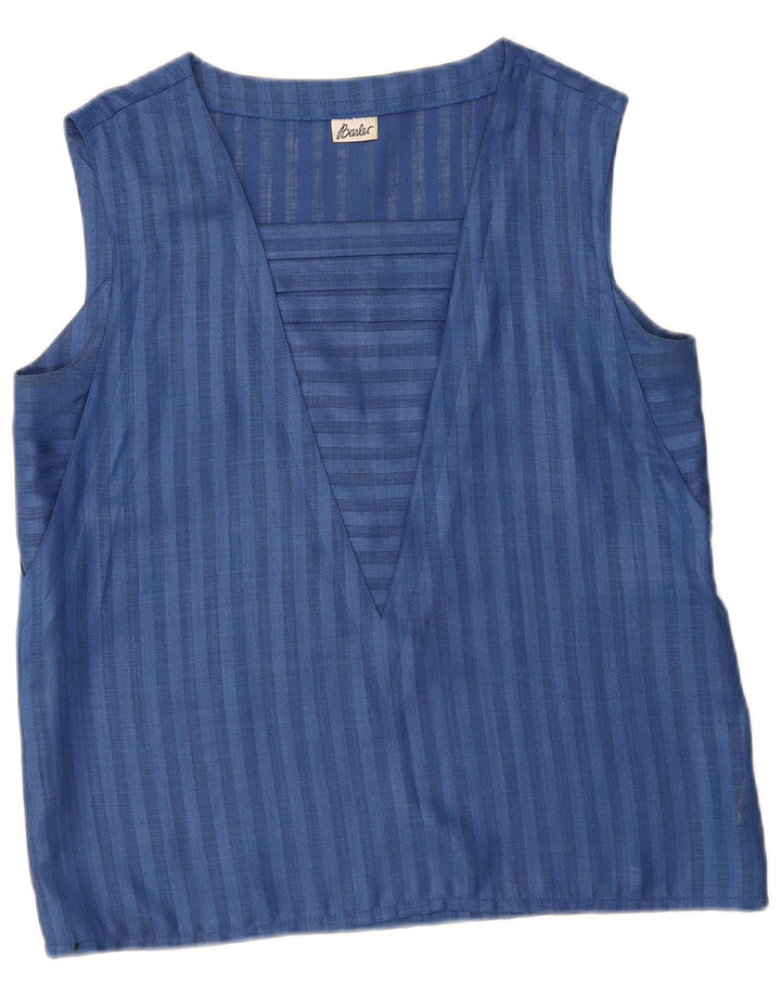 Basler Dame ærmeløs bluse Top UK 16 Stor blå stribet polyester