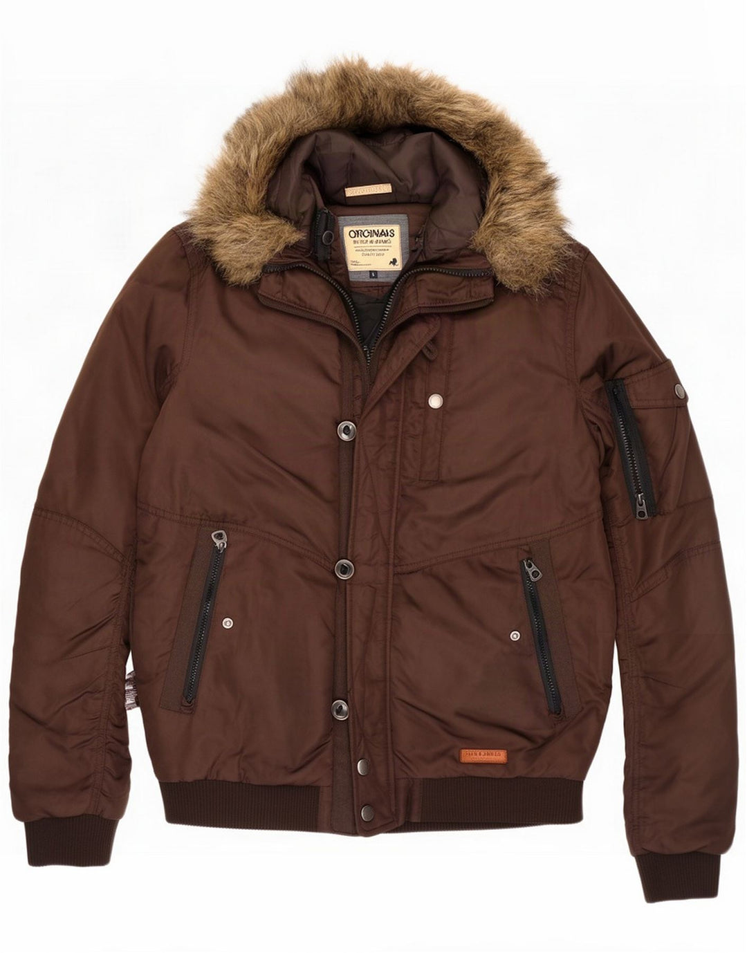 Jack & Jones Bomberjakke med hætte til mænd UK 40 Large Brown Polyester