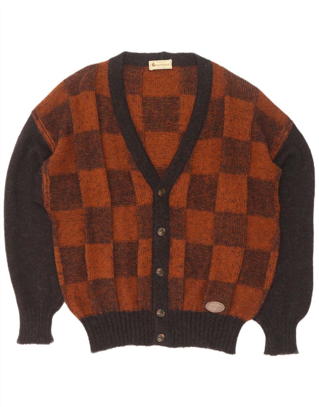 Vintage herre cardigan sweater stor brun geometrisk