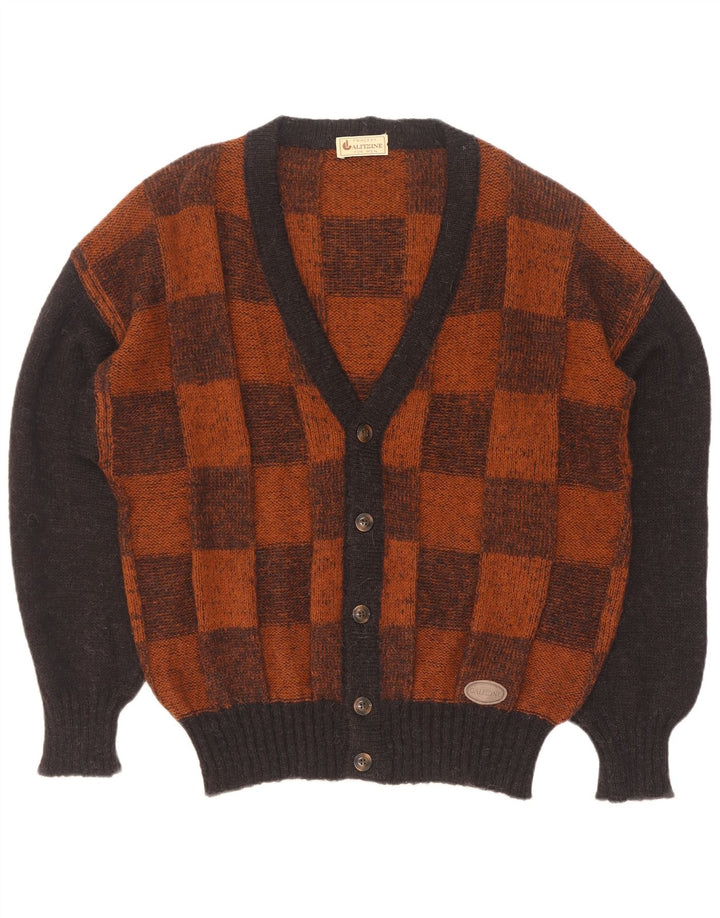 Vintage herre cardigan sweater stor brun geometrisk