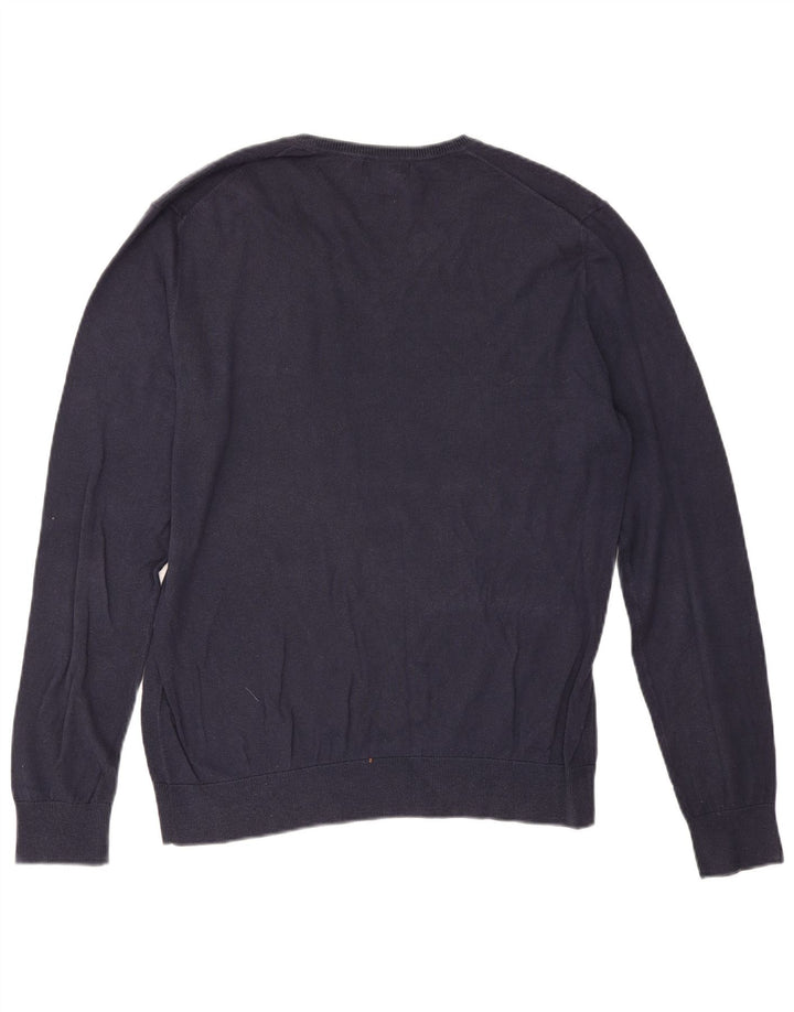 Zara Herre V-hals sweater Stor marineblå bomuld