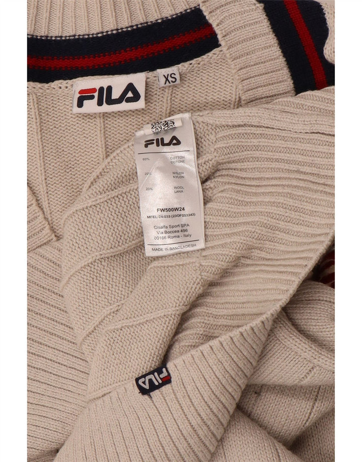 FILA Dame Oversized Crop V-hals sweater UK 6 XS Beige Bomuld