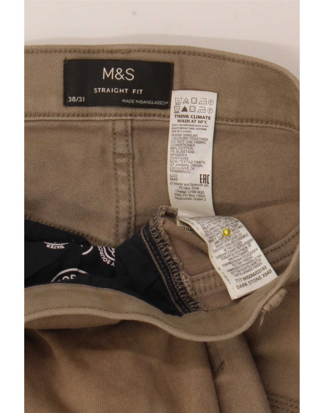 Marks & Spencer Straight Jeans til mænd W38 L31 Beige Bomuld