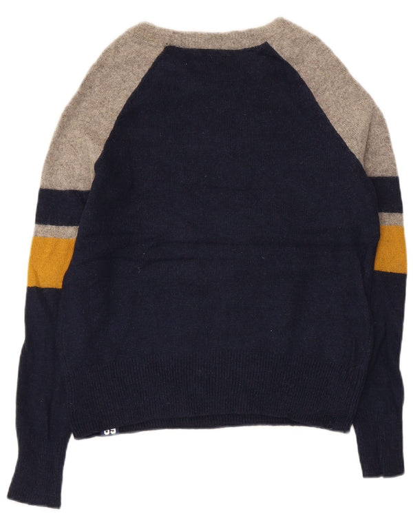 Superdry Womens Grafisk Boat Neck Jumper Sweater UK 6 XS Navy Blue