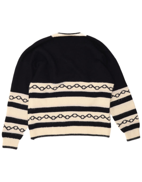 Vintage Herre V-hals sweater Medium Marineblå Geometrisk