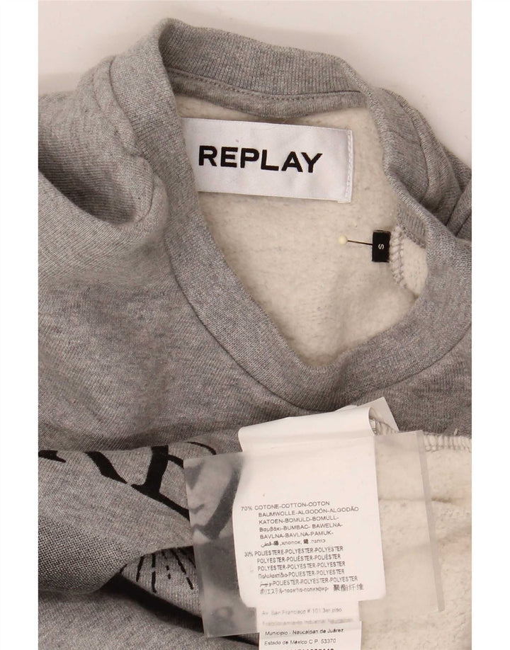Replay Dame Grafisk Oversized Sweatshirt Jumper UK 10 Lille Grå Bomuld